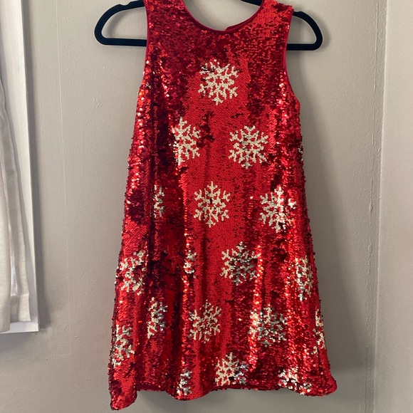 cat and Jack sequin flip red silver snowflake holiday dress large 10/12 - Picture 1 of 4
